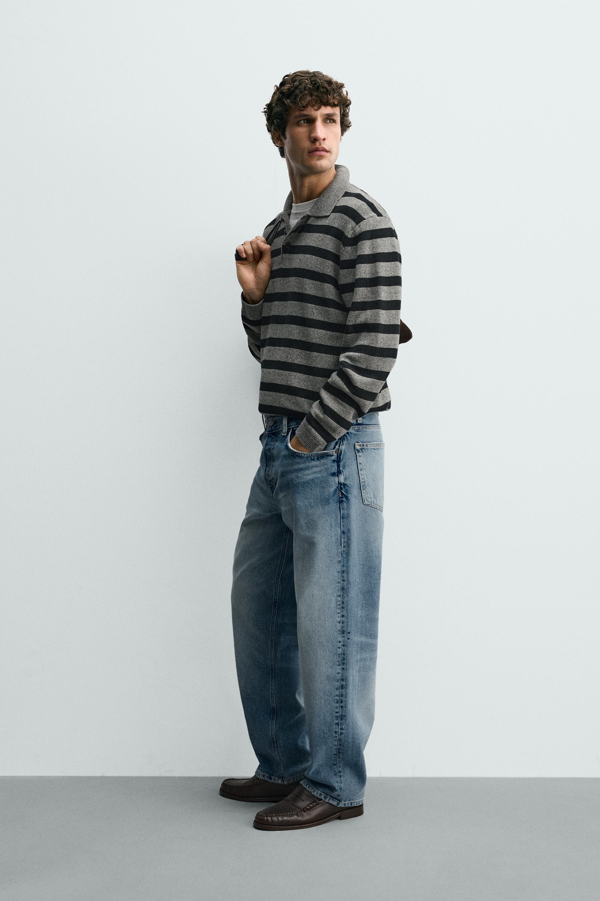 STRIPED COTTON LINEN KNIT POLO SHIRT